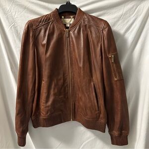 MICHAEL Michael Kors Women's Cognac Leather Bomber Jacket